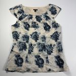 Ann Taylor Floral Print Top Pleated Cap Sleeve Blouse XS Photo 0