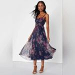 Lulus Alluring Invite Midnight Blue Floral Pleated Bustier Sleeveless Midi Dress Photo 11