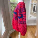 Ralph Lauren Vintage Hand Knit Wool Red Cobalt Blue Reindeer Sweater Sz Medium Photo 2