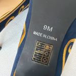 Ashro Navy Blue Suede Pointed Toe Pumps Gold Embroidery Size 9(B106) Photo 5