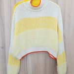 Free People Womens Sunbrite Sweater Size M Yellow Striped Cropped Oversized Cozy Photo 0