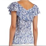 Rebecca Taylor  Off The Shoulder Blue White Floral Aimee Cotton Top Photo 1