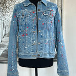 Levi's Premium Womens Paint Splatter "Doritos" Cotton Blend Denim Jacket Photo 0