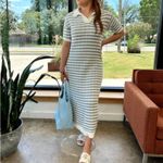Miou Muse Striped Open Knit Midi Dress Collared Blue/White Size M NEW Blue Size M Photo 2