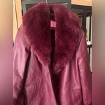Azalea Wang Marbolo trench coat faux fur PU buttons shawl collar cuffs burgundy Red Size M Photo 3