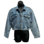 Anchor Blue Light Wash Crop Button Up Jean Jacket Size M Cotton Pockets Photo 0