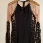 Forever 21 🔴 Black Romper | Lace Sheer Beige Long Sleeves | Photo 1