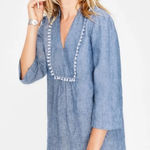 Boden USA Boden Evangeline Pure Linen Tunic Dress Women's 10R Light Blue Pom Pom Cover Up Photo 0