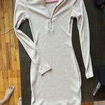 Princess Polly Ribbed 3/4 Zip Long-Sleeve Dress Cream Photo 0