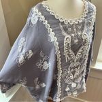 Umgee Gray Embroidered Oversized Top M/L Boho Artsy Gauze Tunic Blouse Rustic Photo 5