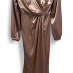 Revelry Vera Satin Dress Long Sleeve Maxi Size 8 Bridesmaids Cocktail Champagne Gold Photo 0