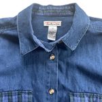 Talbots size M 70s Vintage dark wash denim button down shirt w/ plaid pockets Photo 2