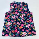 J.Crew  Factory Navy Blue Multi Color Bright Floral Ruffle Neck Top Blouse Size S Photo 3