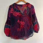 Hale Bob 100% Silk Purple Red Bell Sleeve Blouse Small Boho Photo 2