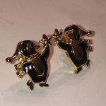 Avon Vintage Gold Tone Retro Black Enamel Penguin Pierced Earrings Photo 2