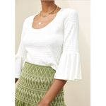 Anthropologie Smocked Bell Sleeve Cropped Top Cream White Knit Textured Size M Photo 1