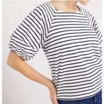 Free Assembly Square Neck Top Womens White Black Stripes Short Balloon Sleeve S Photo 1