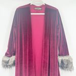 Jennafer Grace Womens Mob Wife Velvet Duster Cardigan Faux Fur Trim XS Burgundy Red Photo 1