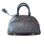 Leather Brown Checkered Mini Satchel Crossbody with Gold Hardware. Photo 10
