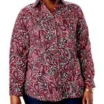 Jessica London New  Paisley Print Button Down Shirt Black Pink Size 12W Photo 0