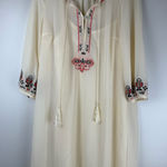 Neiman Marcus  Cream Dress with Red and Black Embroidery Photo 0
