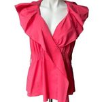 BCBGMAXAZRIA  Pink Coral Wide Ruffle Collar Faux Wrap Sleeveless Blouse, Sz S Photo 0
