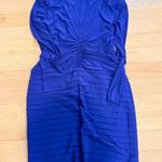 Adrianna Papell  Size 14 Cobalt Blue Long Sleeve Dress Cowl Neck Pleated Formal Photo 5