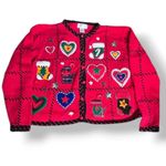Vintage Christmas Cardigan Knit Sweater Red Green Applique Hearts Petite Large Size undefined Photo 4