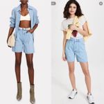 MOTHER SNACKS Cotton High Rise The Pleated Fun Dip Shorts in Just A Nibble 26 Blue Photo 4