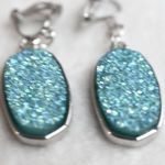 Source Unknown New Blue/Green Druzy Silver Tone Clip On Trendy Y2k Sparkle Earrings Photo 1