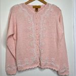 Vintage Eve Tyler Pink Pearl Beaded Sweater Cardigan Button Up Size Large Photo 0