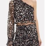 The East Order  Black Metallic Chiffon One Sleeve Ruffle Leopard Print Blouse M Photo 0