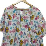 Disney Winnie The Pooh Scrub Top Women's 2X White Floral Print V-Neck Pockets Photo 2