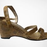 Etienne Aigner Charm Gold Tan Leather Snakeskin Embossed Wedge Sandals 9.5 | EUC Photo 10