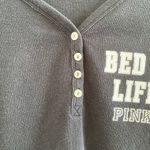 PINK - Victoria's Secret Victoria’s Secret Pink Black Henley Waffle Knit Sleep Shirt Size Large Photo 3