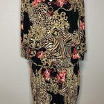 Thalia Sodi Designer Dress XXL Blouson Braided Gold Belt Black Open 3/4 Sleeve Photo 0
