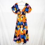 Baltic Born  Lola Midi Dress Rust Navy Blue Multicolor Puff Sleeves Cutout Boho Photo 2