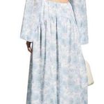 Vince NWT Large Dahlia Long-Sleeve Double VNeck Midi Dress Blue Floral Cut Out L Photo 1