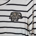 Loft Women's Striped Long Sleeve Top with Beaded Elephant Embellishment Size M Photo 3