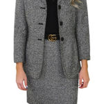 1990s Stephanie Andrews Vintage Black Herringbone Skirt Suit Set Small Formal 2P Size 2 Photo 0