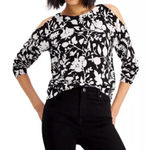 Inc international  Concepts Cold-Shoulder Black White Floral top Sweater large Photo 0