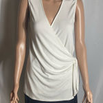 Bobeau  White Wrap Tie Sleeveless Top Small Ribbed Knit Rayon Blend Tank Photo 0