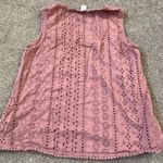 Joie  Women's Sleeveless Pink Eyelet Cotton Cropped Tank Top Photo 2