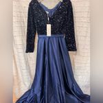 La Vetir Dark Elegant Navy Sequin Gown Dress wedding Dresses Blue Size 12 Photo 8