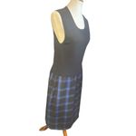 Women's Black & Blue Checkered Plaid Lined Satin Dress Size S/M Photo 2