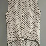 Wishful park  Button Front Skull and Crossbones Print Tie Waist Sheer Top Size L Photo 0