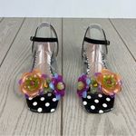 Betsey Johnson Women's Dottee Flower-Embellished Heeled Sandal 5 Black White $89 Photo 1
