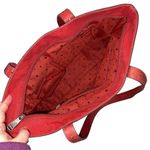 Fossil Hunter Leather Tote Bag Pink Red Zip Closure Key Charm Silver Hardware Photo 9