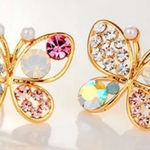 Multicolor crystal Butterfly Stud Earrings goldtone Pink Photo 0