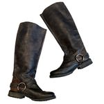 Steve Madden Judgemnt Distressed Black Leather Fleur-De-Lis Riding Boots, Sz 10 Photo 2